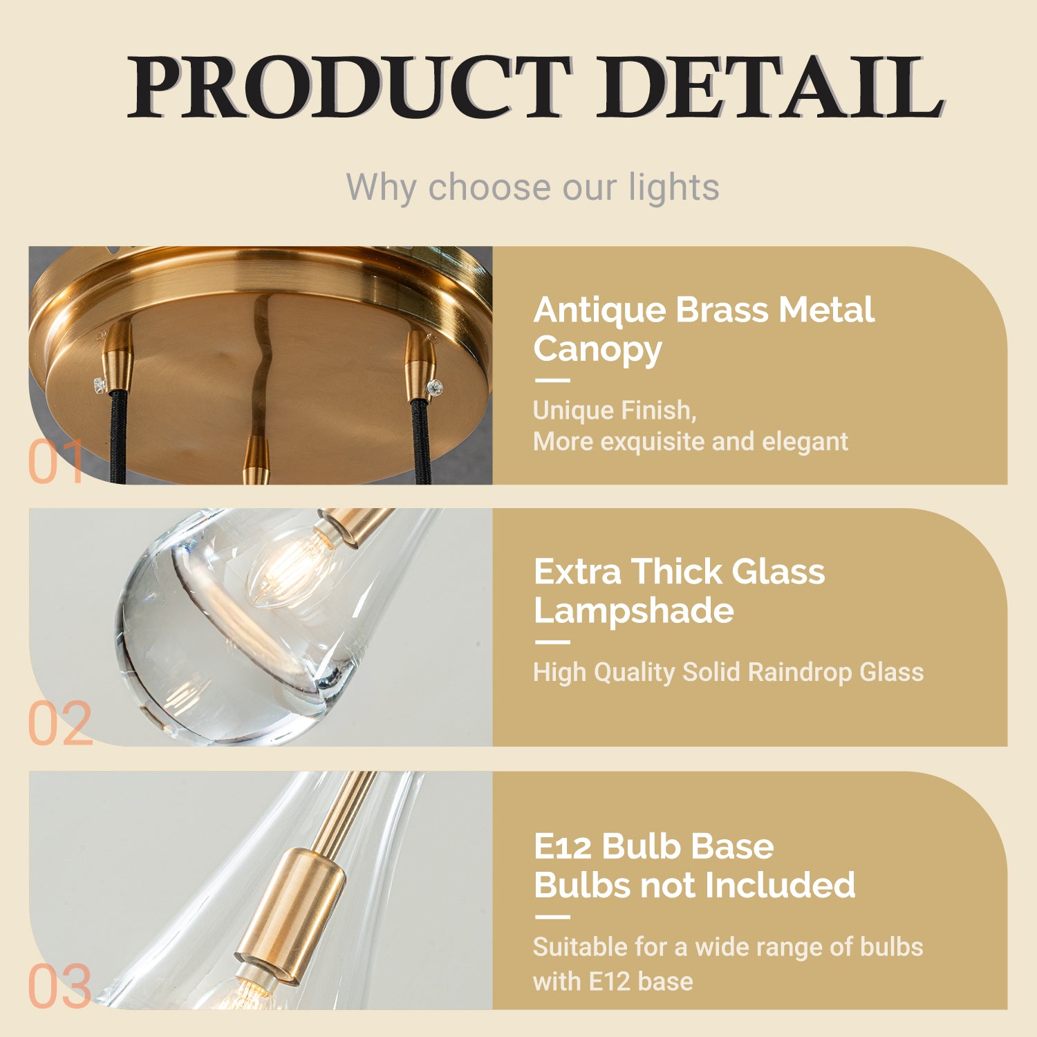 3-Light 9" Farmhouse Raindrop Glass Antique Brass Chandelier Rustic Teardrop Cluster Pendant Light for Kitchen Island