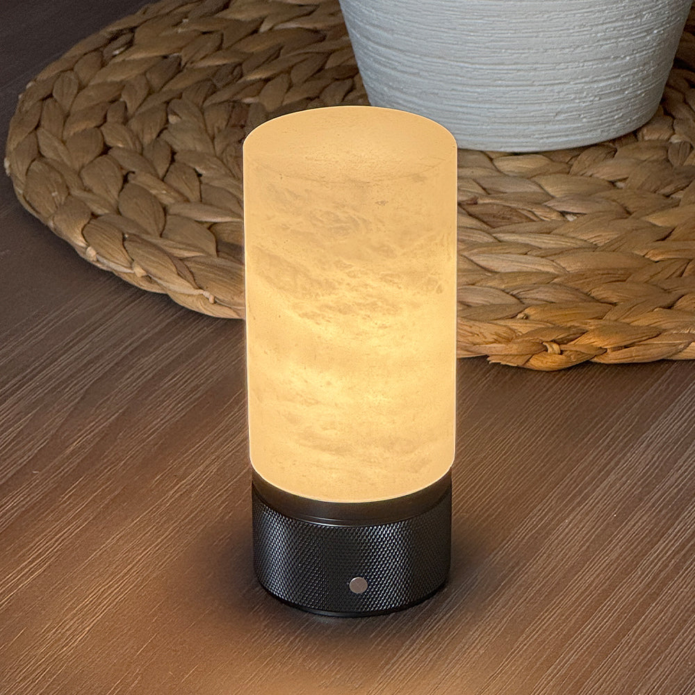 Natural Spanish Alabaster Cordless Rechargeable Table Lamp with 3-Level Dimmable Flicker-Free LED and Long-Lasting Battery Bedside Lamp