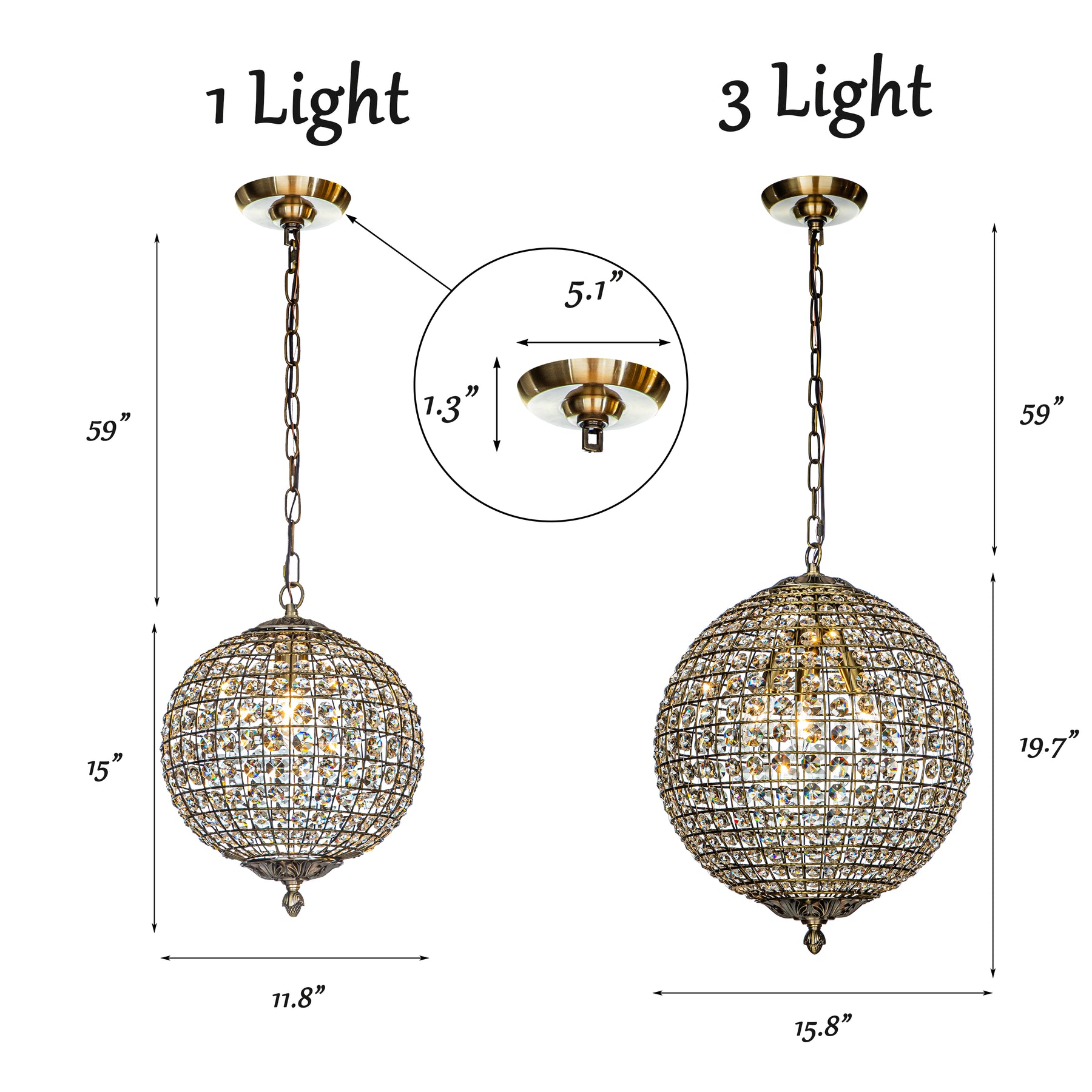 Retro Antique Gold Crystal Globe Chandelier