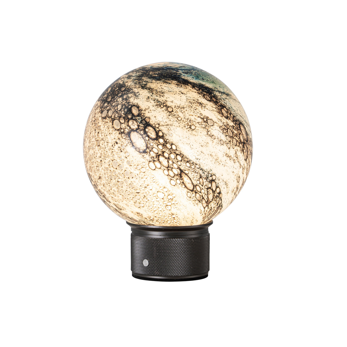 Hand-Blown Cosmic Blue Glass Globe Cordless Rechargeable Table Lamp with Flicker-Free LED 3-Level Dimmable and Long-Lasting Battery Bedside Lamp