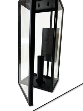 OPEN BOX-Matte Black Outdoor Wall Lantern with Clear Glass Shade
