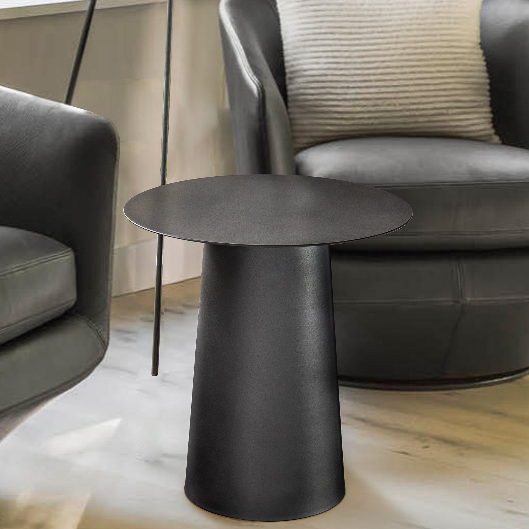 Mid Century Modern Metal Single Round Coffee Table-Black