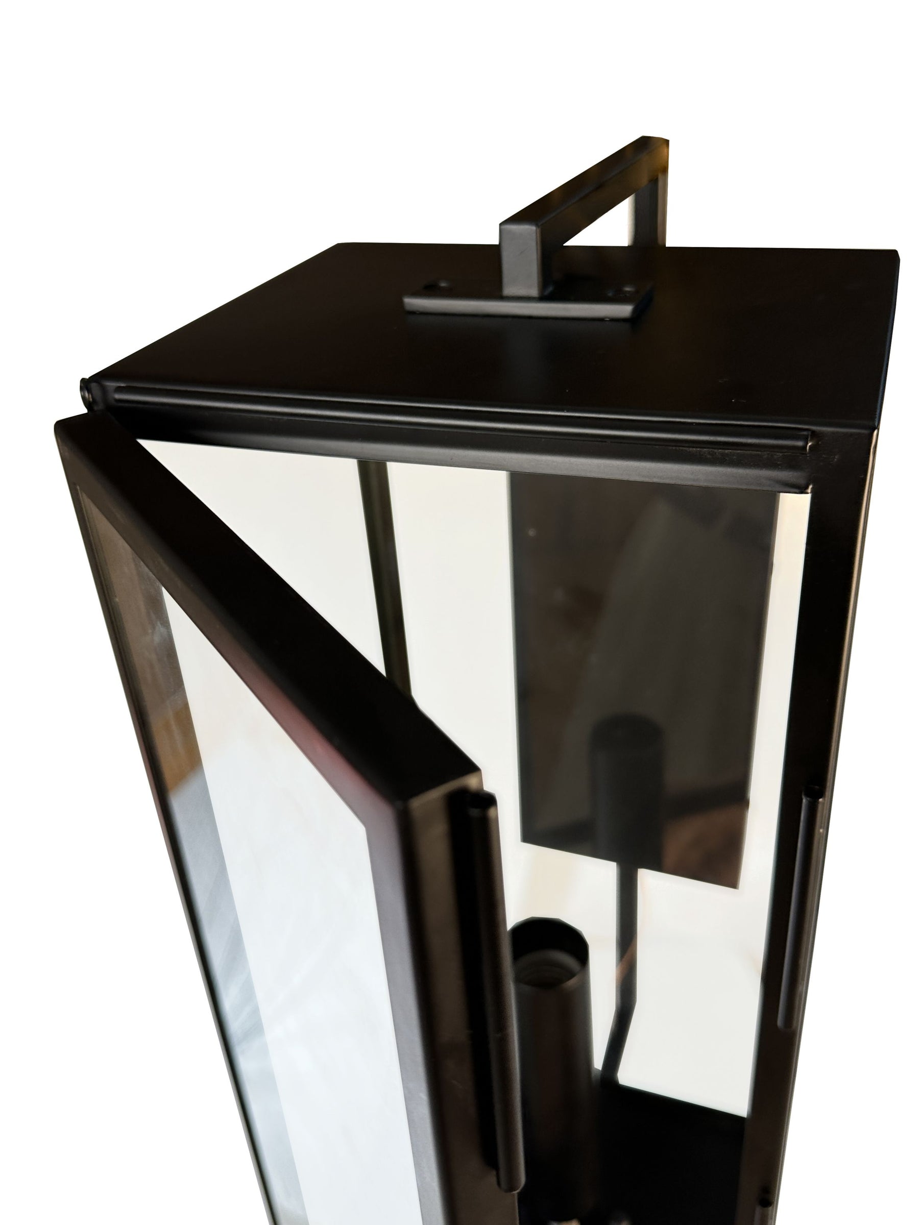 OPEN BOX-Matte Black Outdoor Wall Lantern with Clear Glass Shade