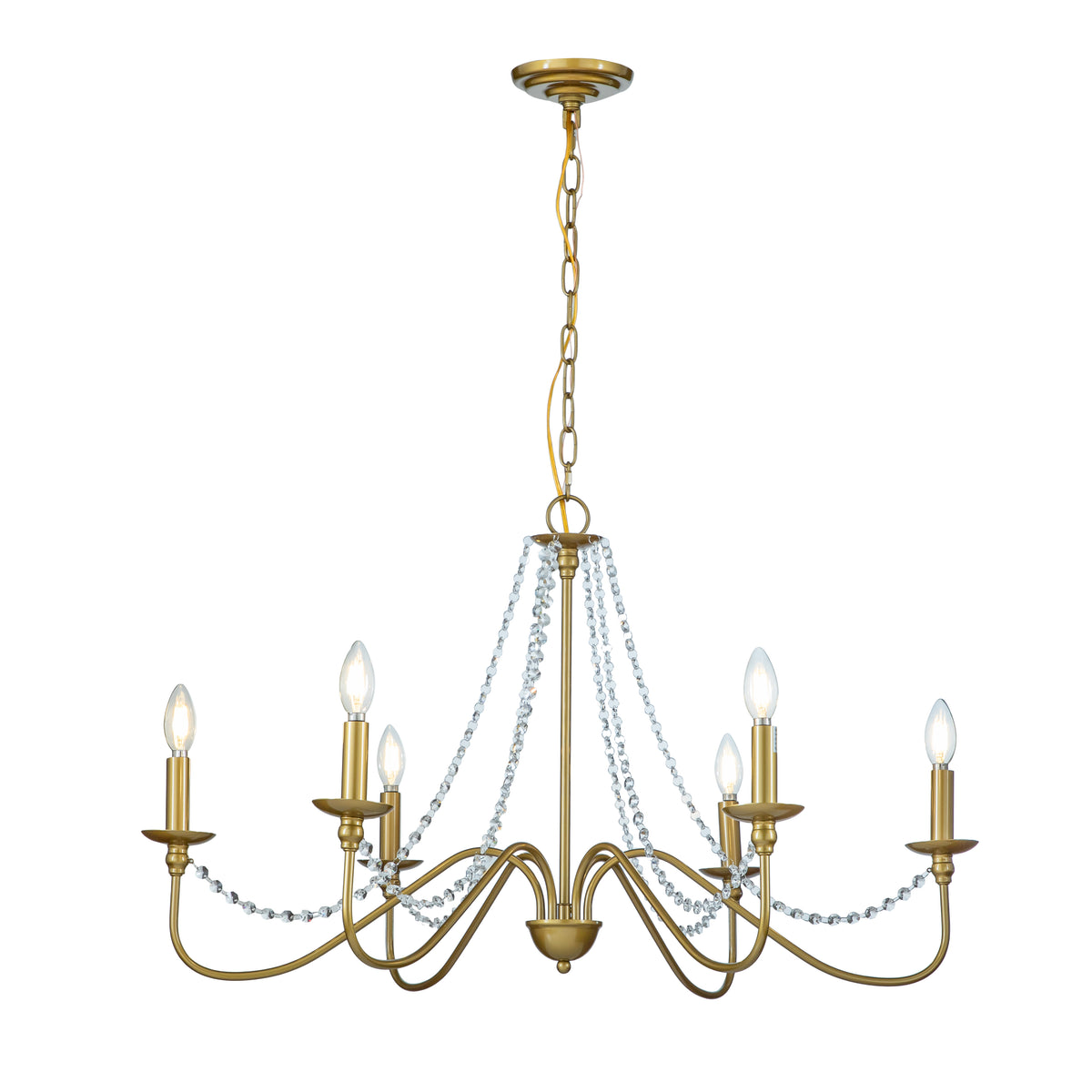 Open Box- Candle Style Traditional Classic Crystal Chandelier in Painted Brass with Crystal Beads