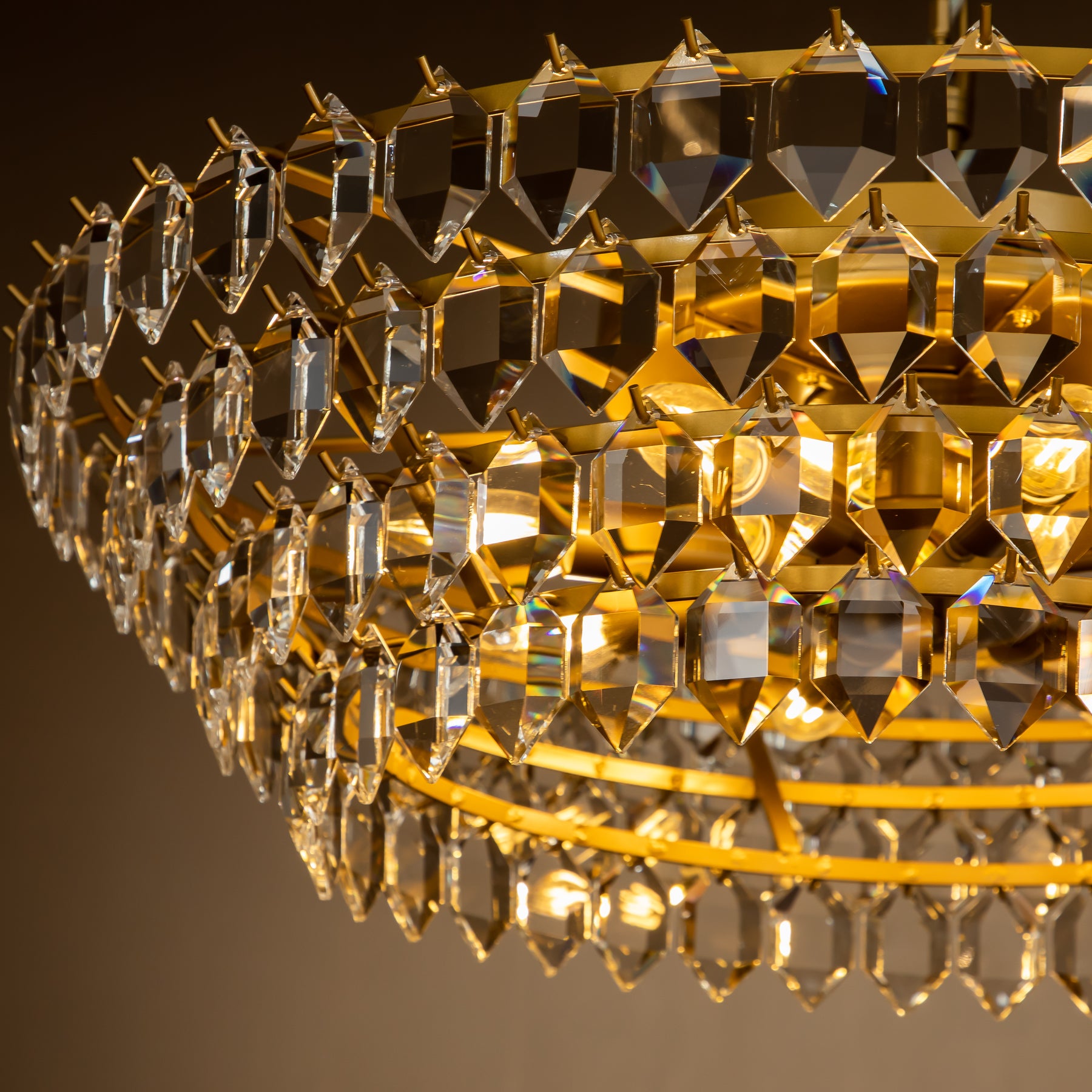 Luxury Brass Crystal Flush Mount Light