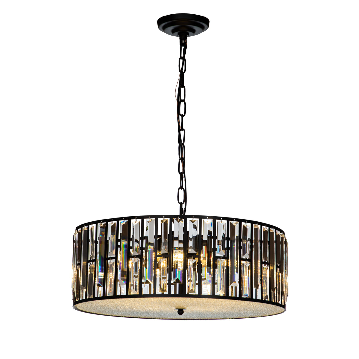 OpenBox 6-Light Black Mondern Farmhouse Lantern Drum Chandeliers With Crystal Accents