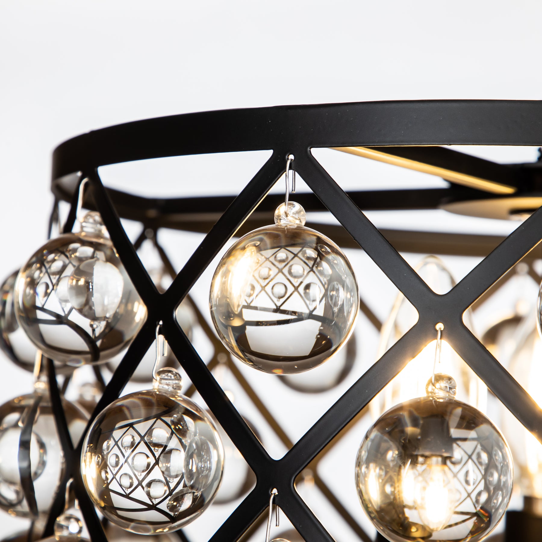 OPEN BOX- Farmhouse Black Drum Chandelier with Crystal Spheres