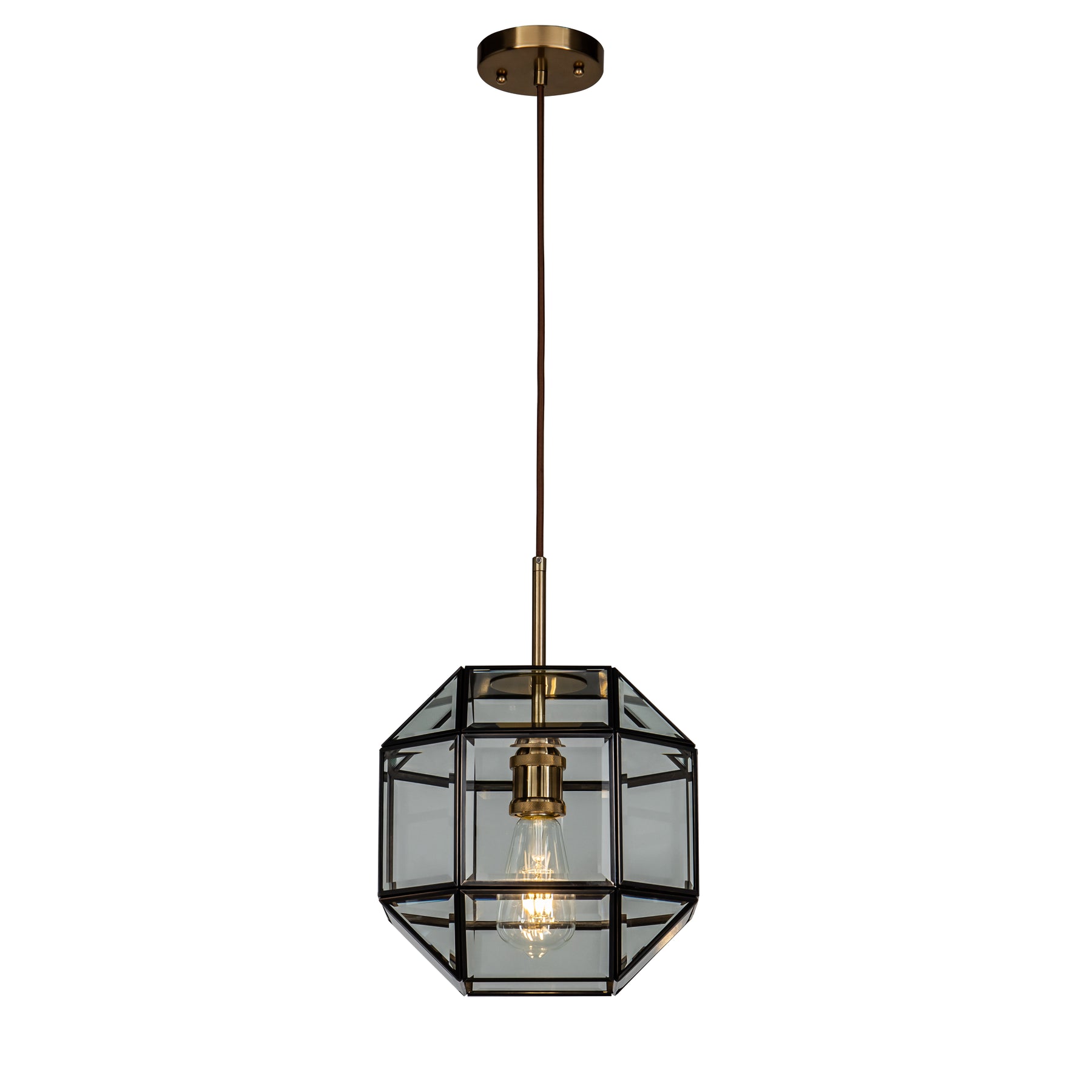 OPEN BOX- 1 Light Antique Brown Industrial Pendant Light with Clear Glass