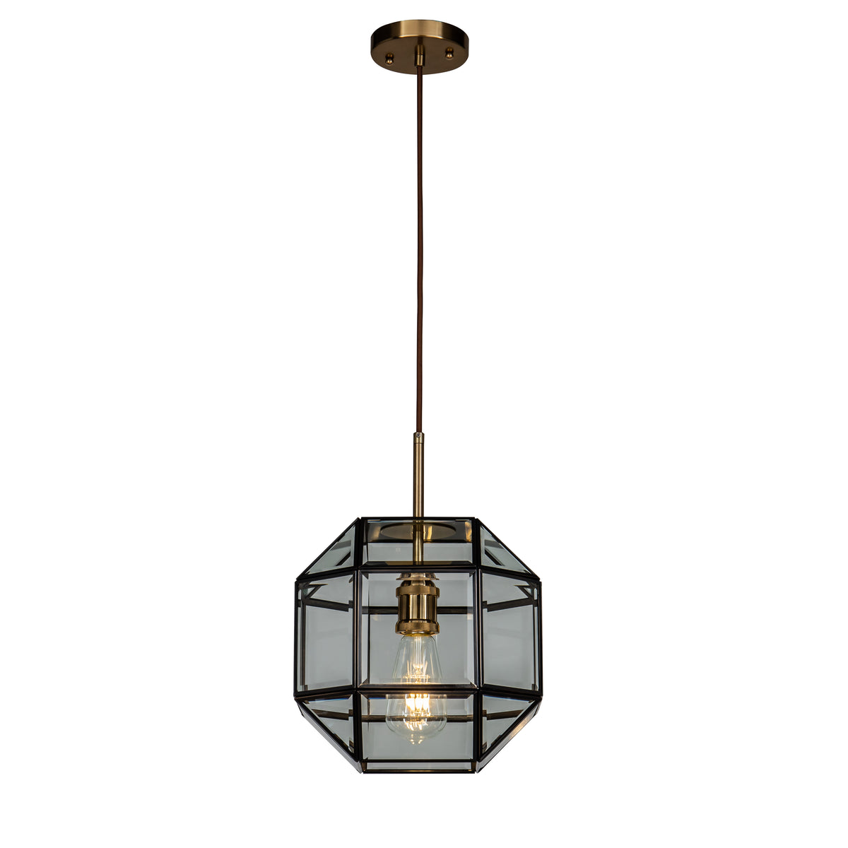 Open Box 1-Light Anitque Copper Lantern Geometric Pendant Light with Clear Glass