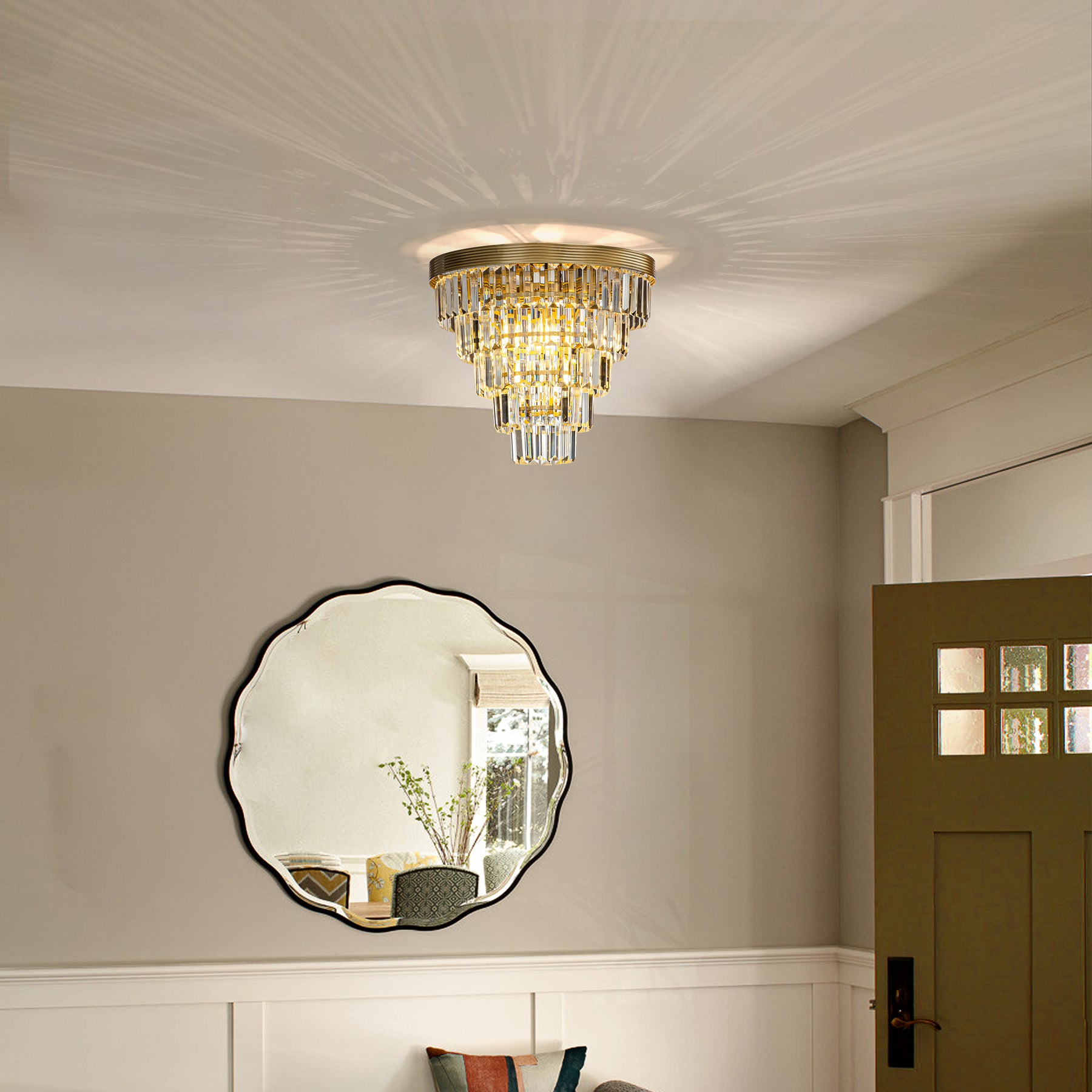 4-Light 16" Glam Tierd Flush Mount With Crystal Accents to Ceiling Light