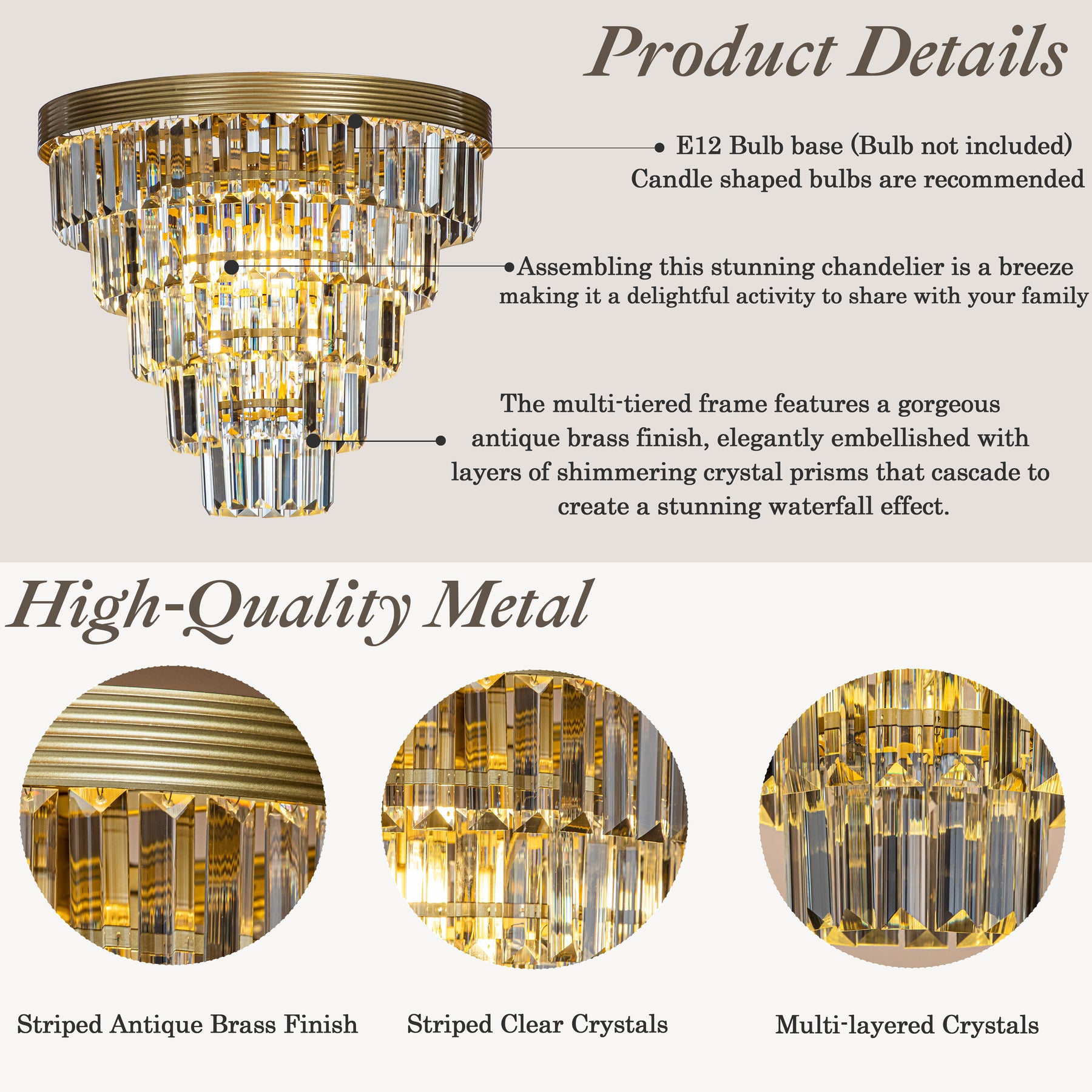 4-Light 16" Glam Tierd Flush Mount With Crystal Accents to Ceiling Light