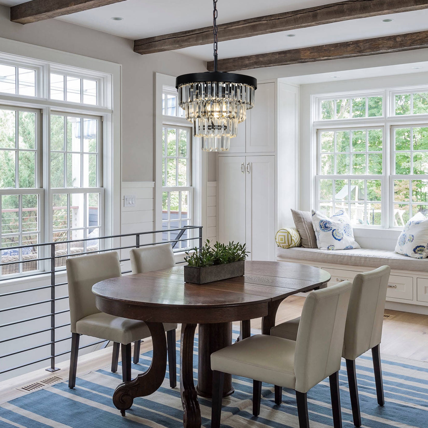 Modern Matte Black Tier Crystal Chandelier