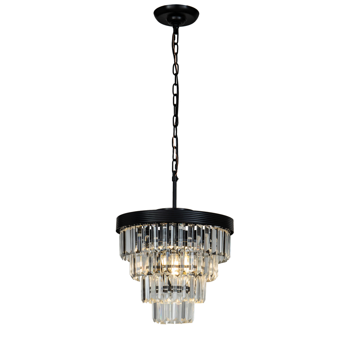 Modern Matte Black Tier Crystal Chandelier