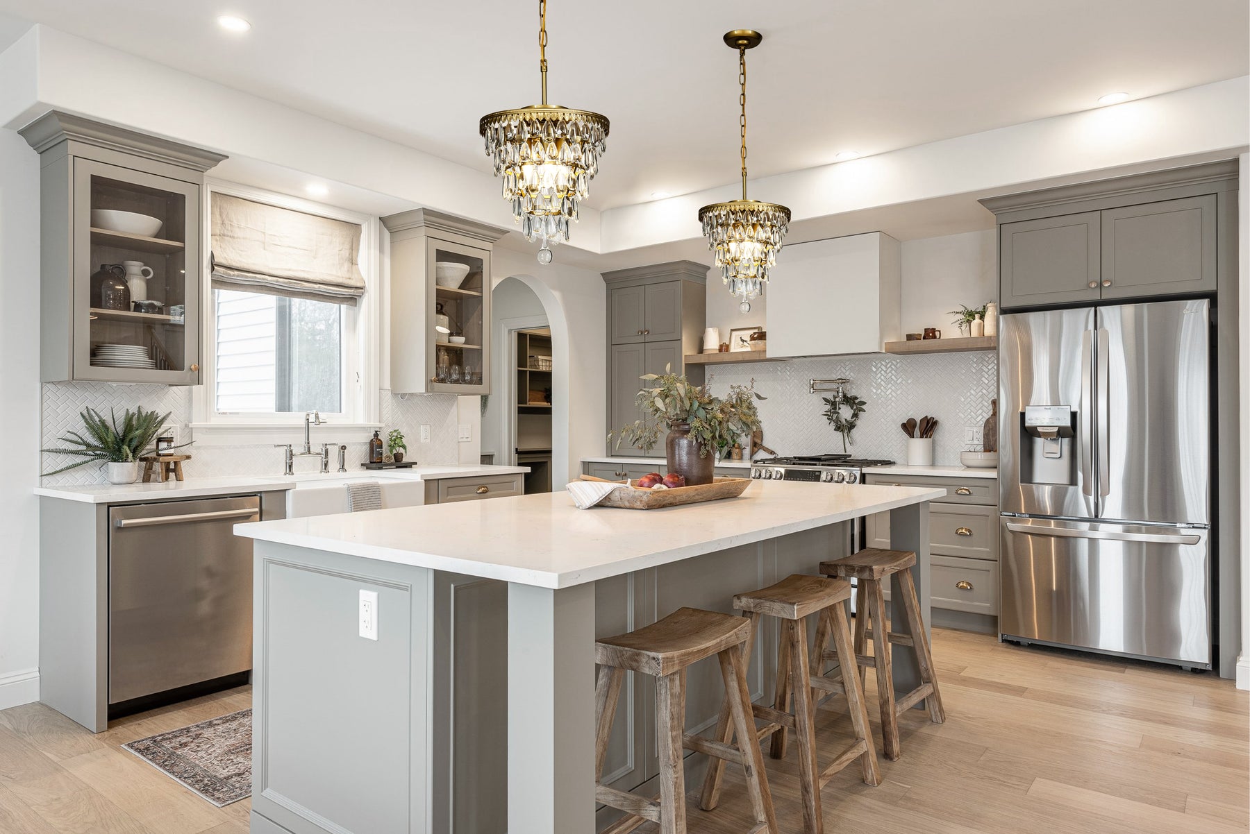 Unique Tiered Crystal Chandelier -Antique Gold