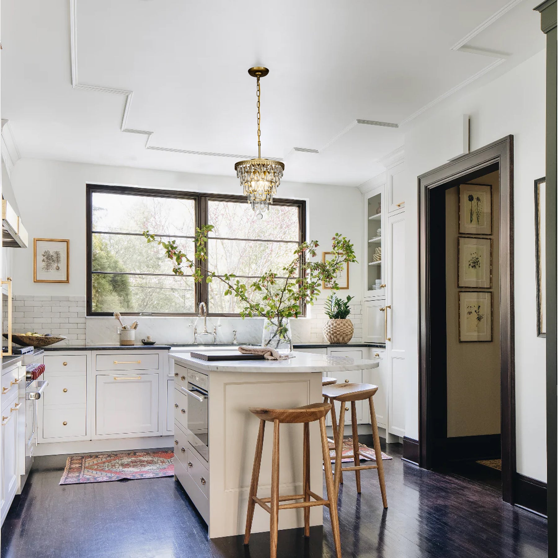 Unique Tiered Crystal Chandelier -Antique Gold