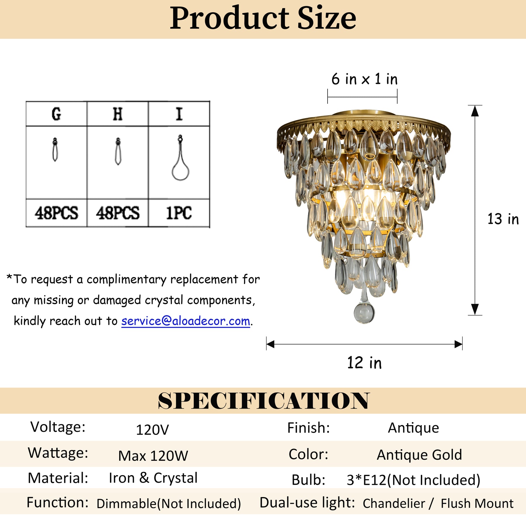 Modern Tiered Crystal Chandelier in Antique Gold