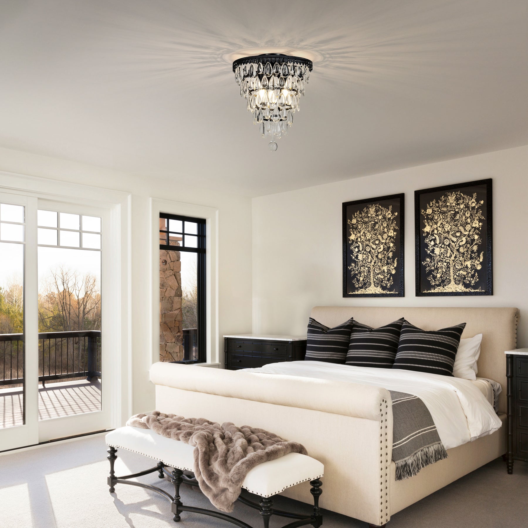 Teardrop Glass Flush Mount Ceiling Light in Matte Black