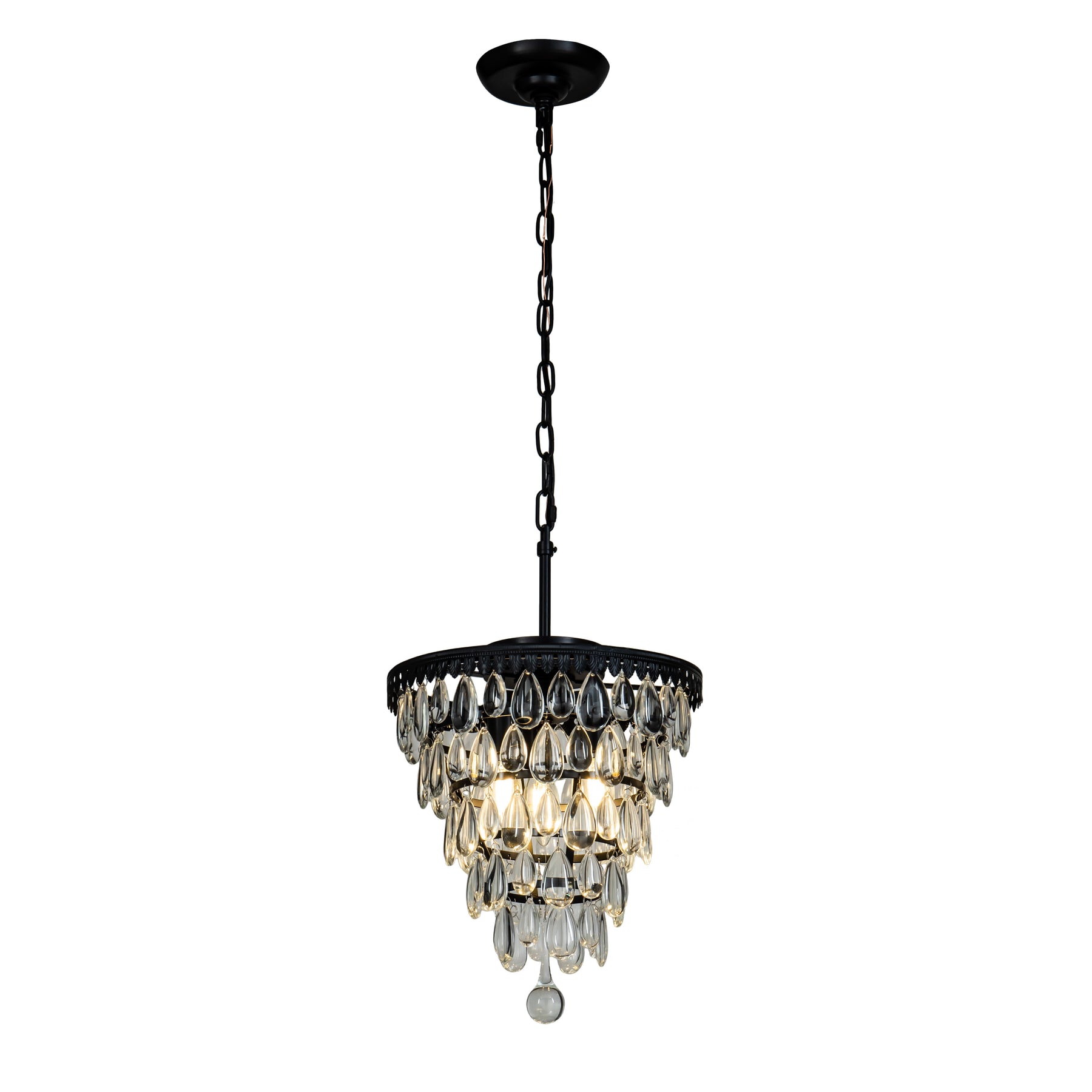 Modern Tiered Crystal Chandelier in Matte Black