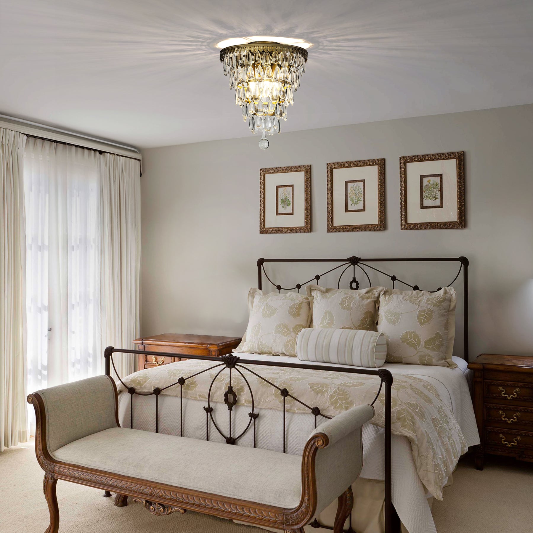 Modern Tiered Crystal Chandelier in Antique Gold