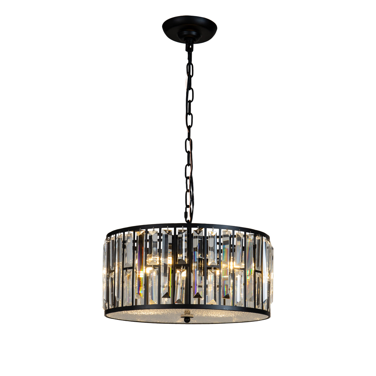 Open Box-4- Light  Black Modern and Contemporary Lantern Drum Chandelier With Crystal Accents