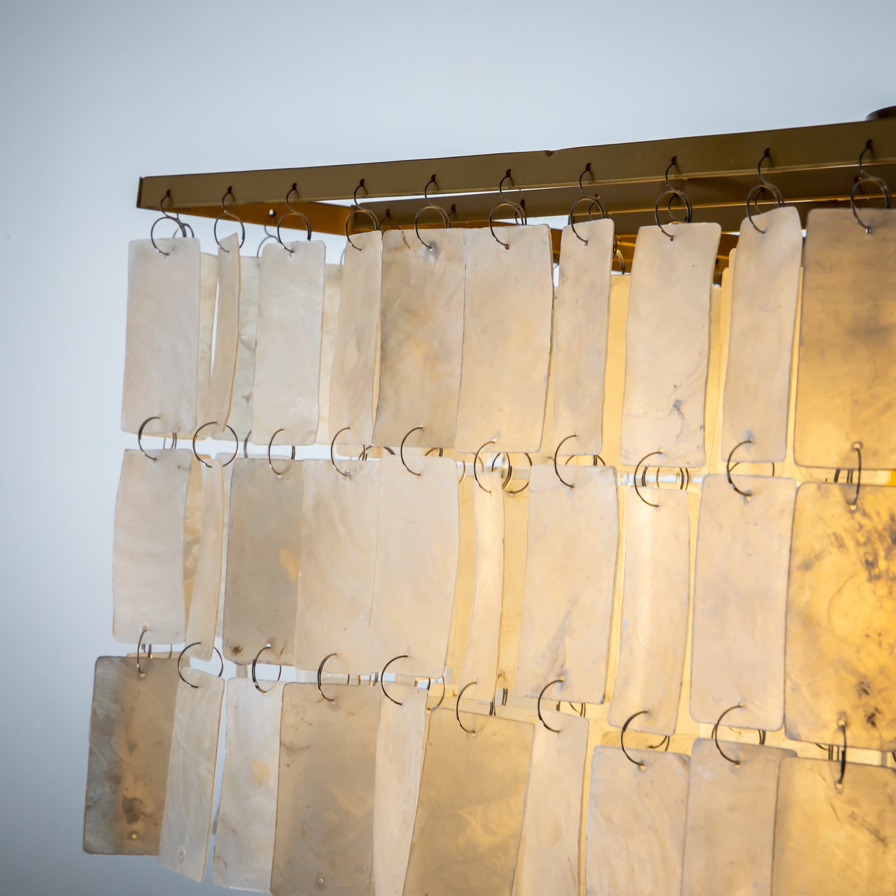 Coastal Capiz Shell Chandelier with Antique Gold Frame