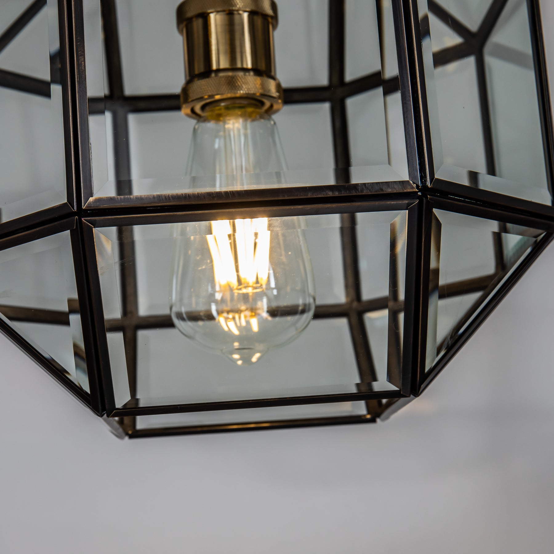 Open Box 1-Light Anitque Copper Lantern Geometric Pendant Light with Clear Glass