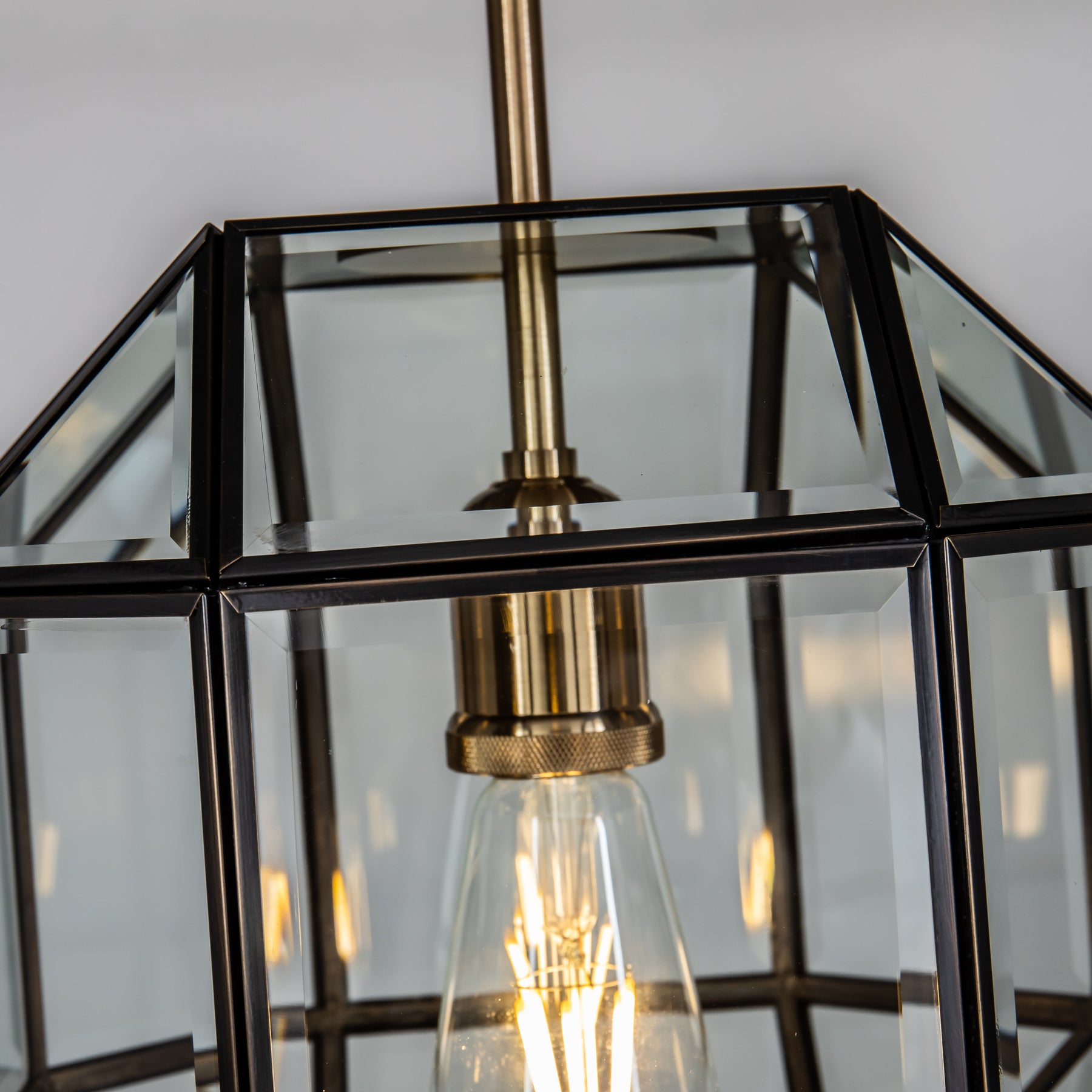Open Box 1-Light Anitque Copper Lantern Geometric Pendant Light with Clear Glass