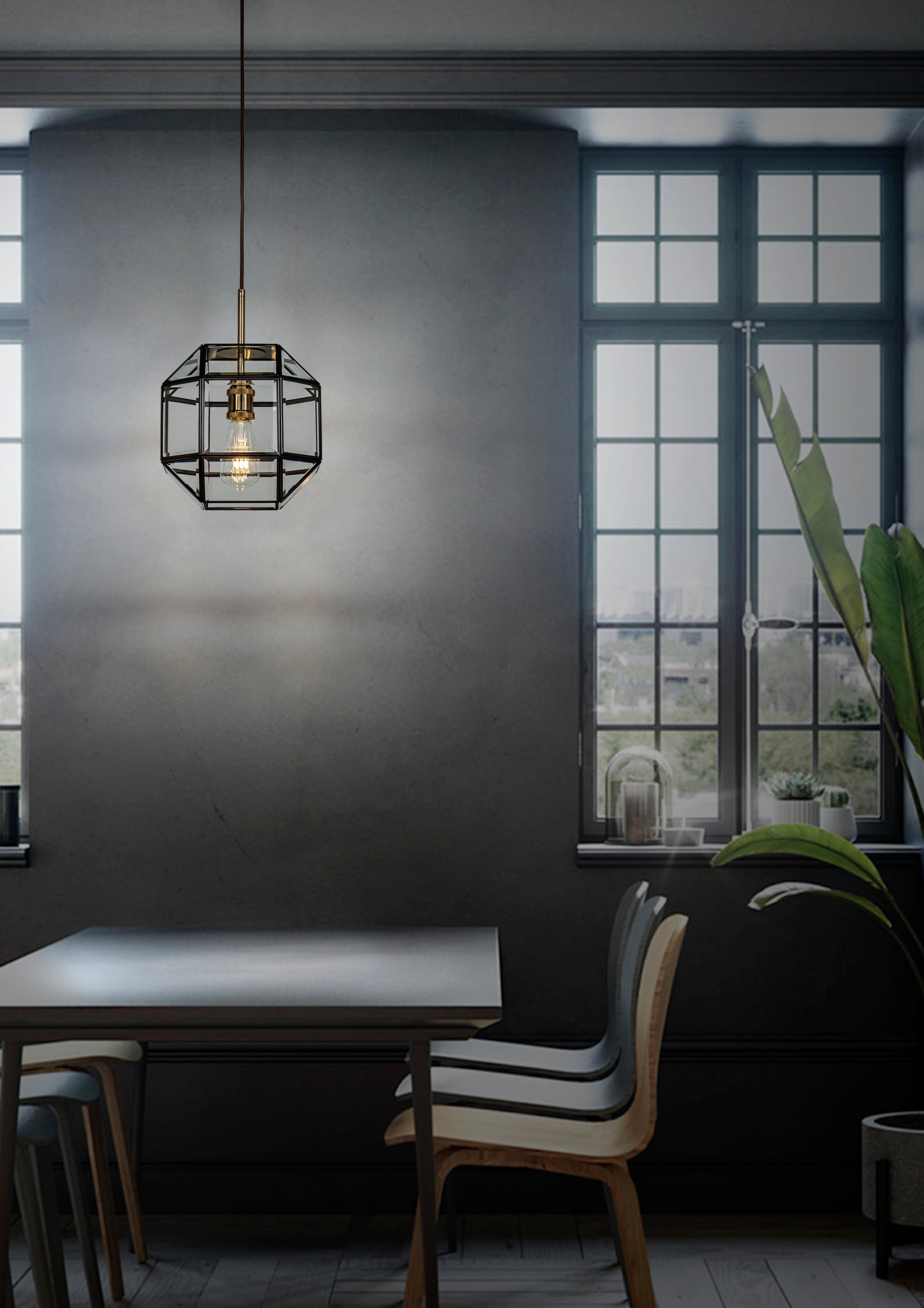 Open Box 1-Light Anitque Copper Lantern Geometric Pendant Light with Clear Glass