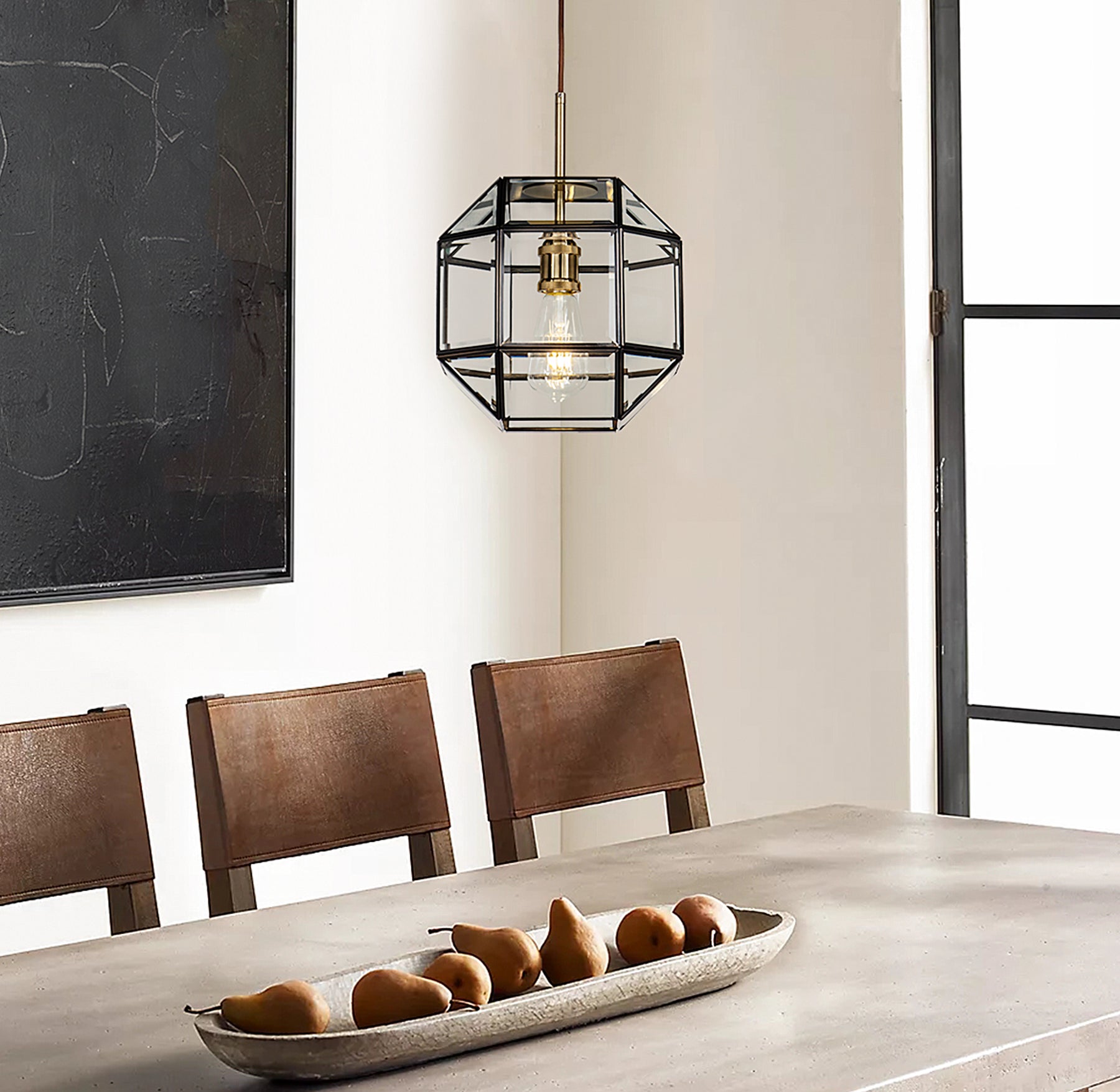 Open Box 1-Light Anitque Copper Lantern Geometric Pendant Light with Clear Glass