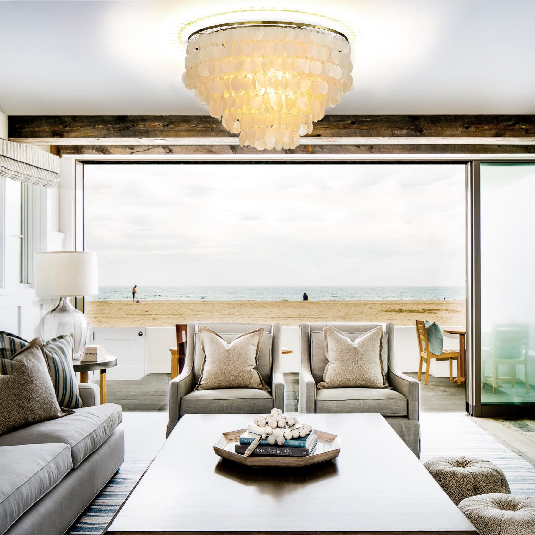 Coastal Capiz Shell Flush Mount Ceiling Light