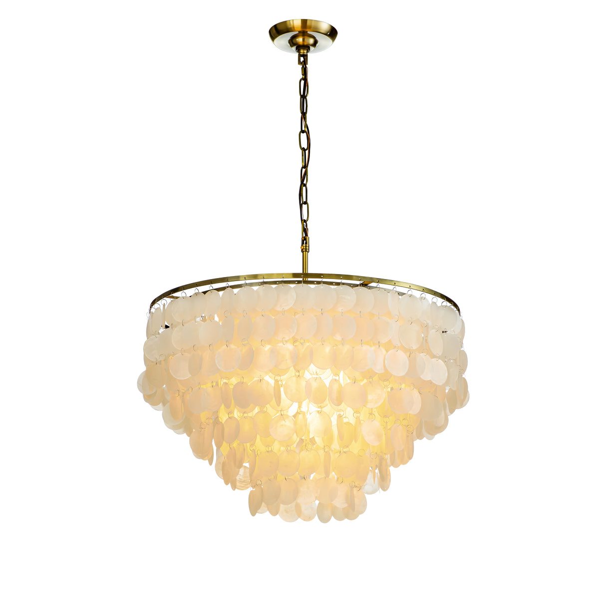 Coastal Capiz Shell Chandelier with Antique Gold Finish