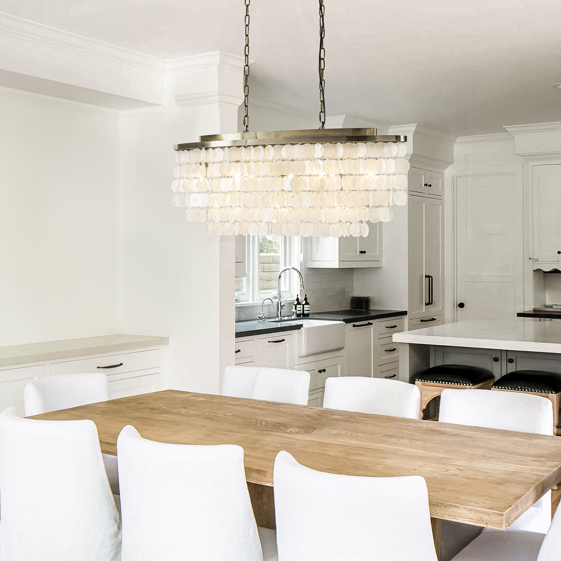 Coastal Capiz Shell Chandelier with Antique Gold Metal