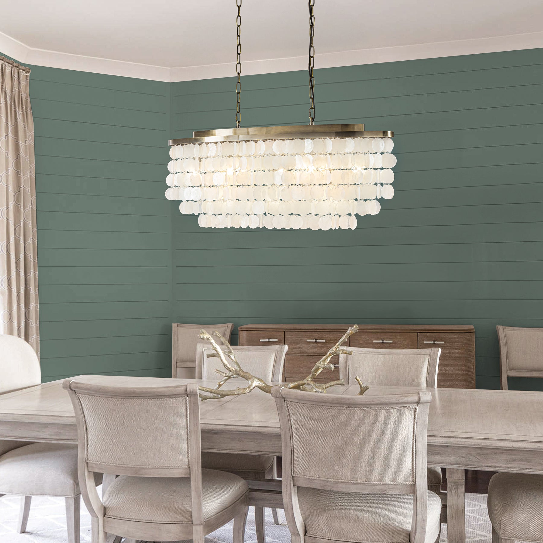 Coastal Capiz Shell Chandelier with Antique Gold Metal