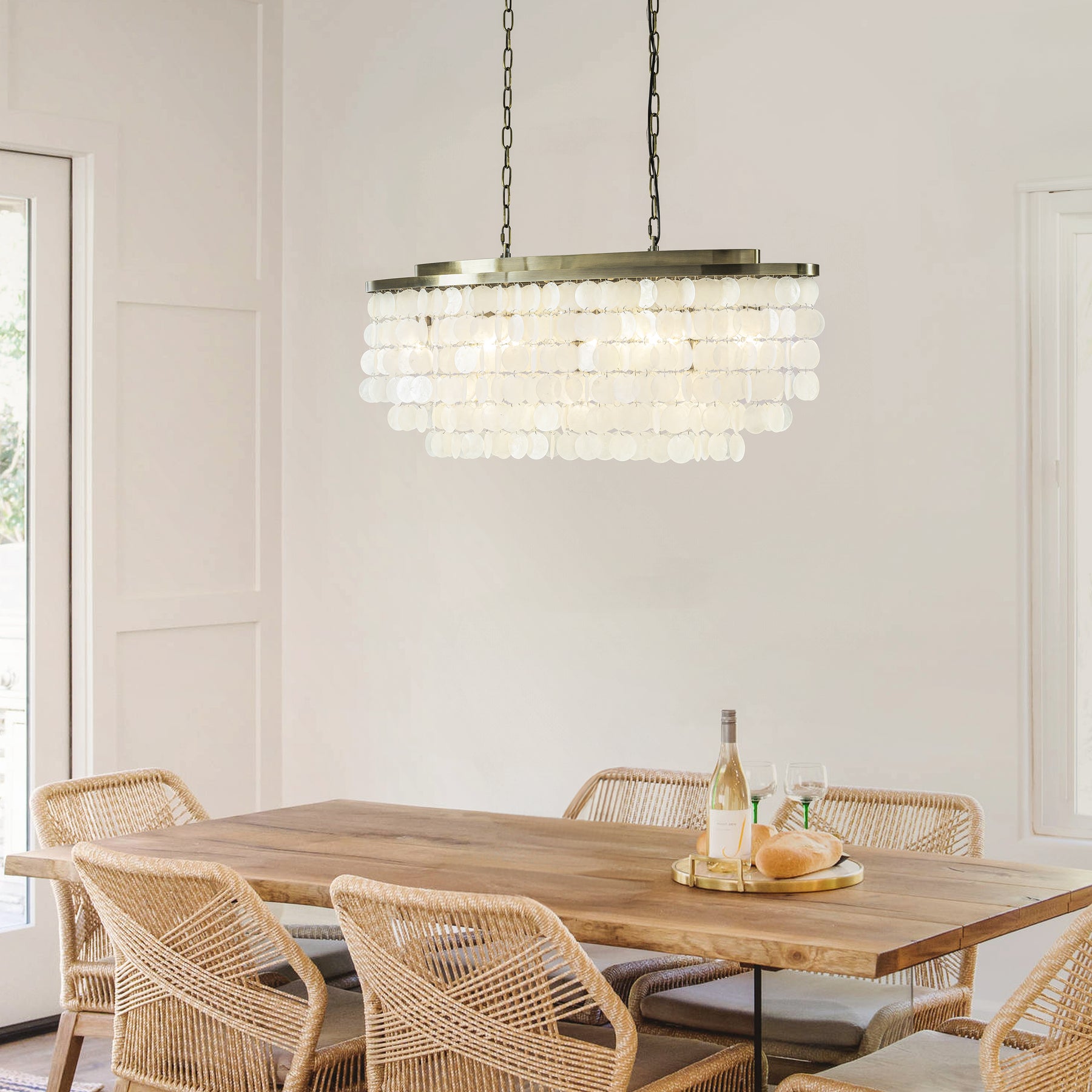 Coastal Capiz Shell Chandelier with Antique Gold Metal