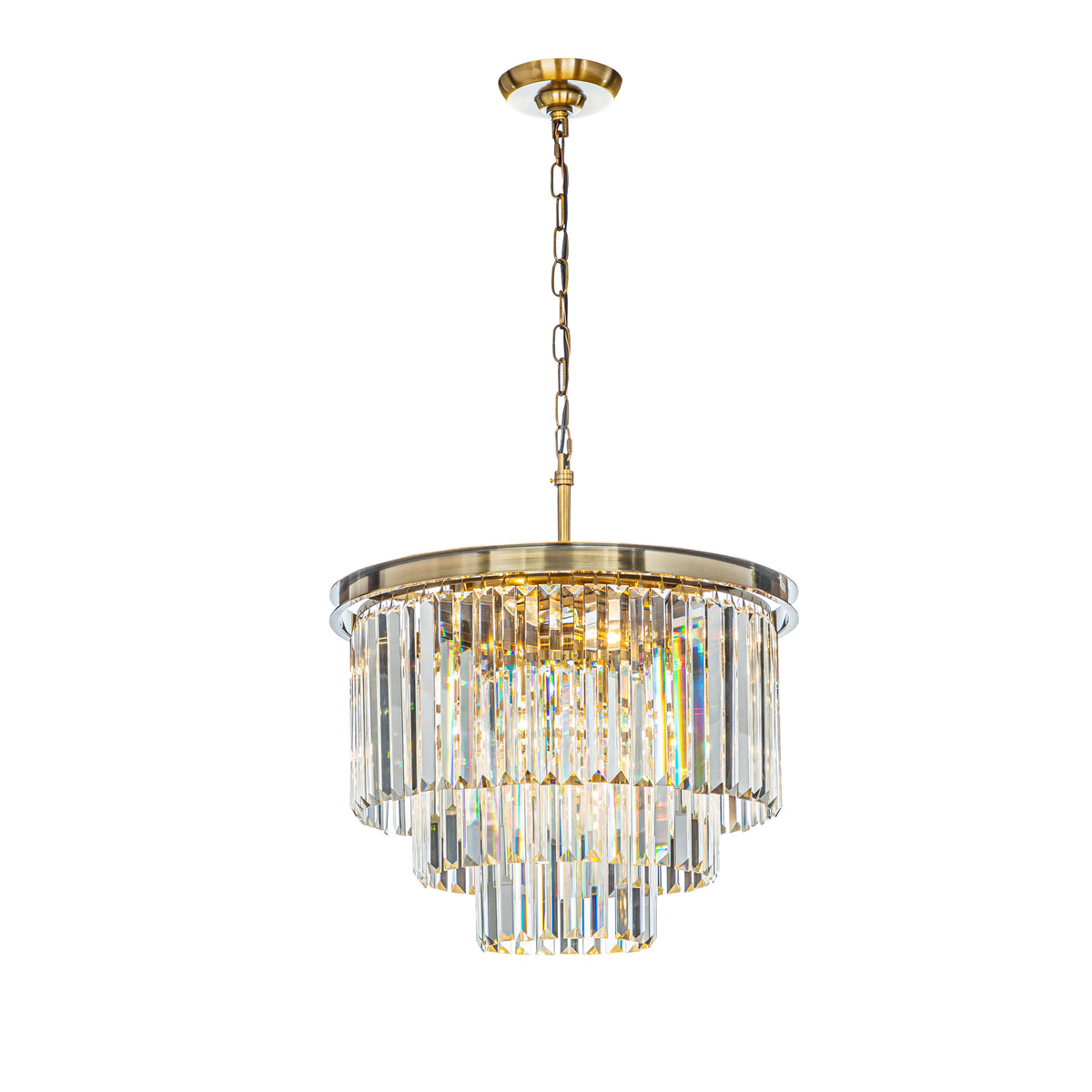 OpenBox 6-Lights Modern Antique Gold 3-Tier Round Crystal Fringe Chandelier