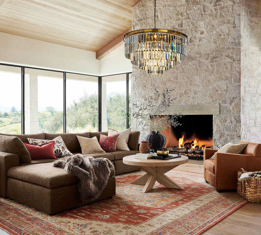 Mid-Century Modern Antique Gold Fringe Crystal Chandelier