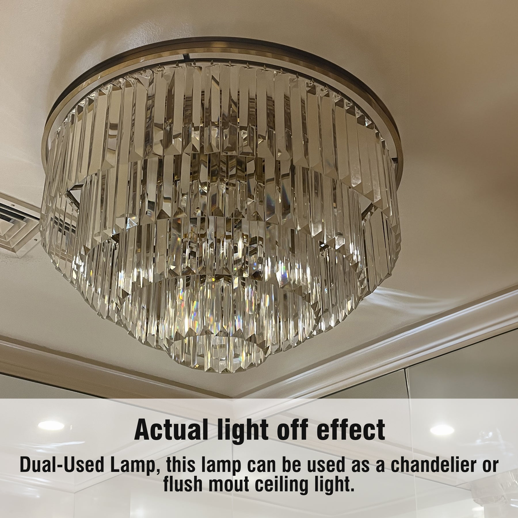 Mid-Century Modern Antique Gold Fringe Crystal Chandelier