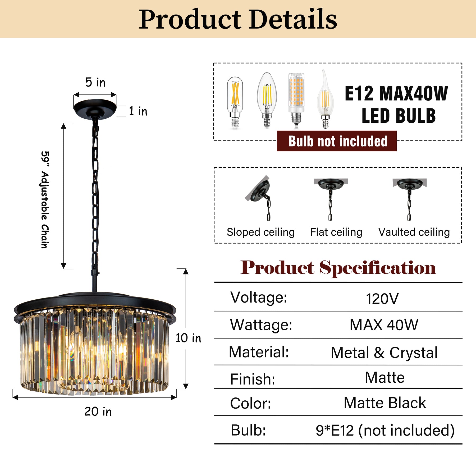 Unique Tiered Drum Chandelier in Matte Black