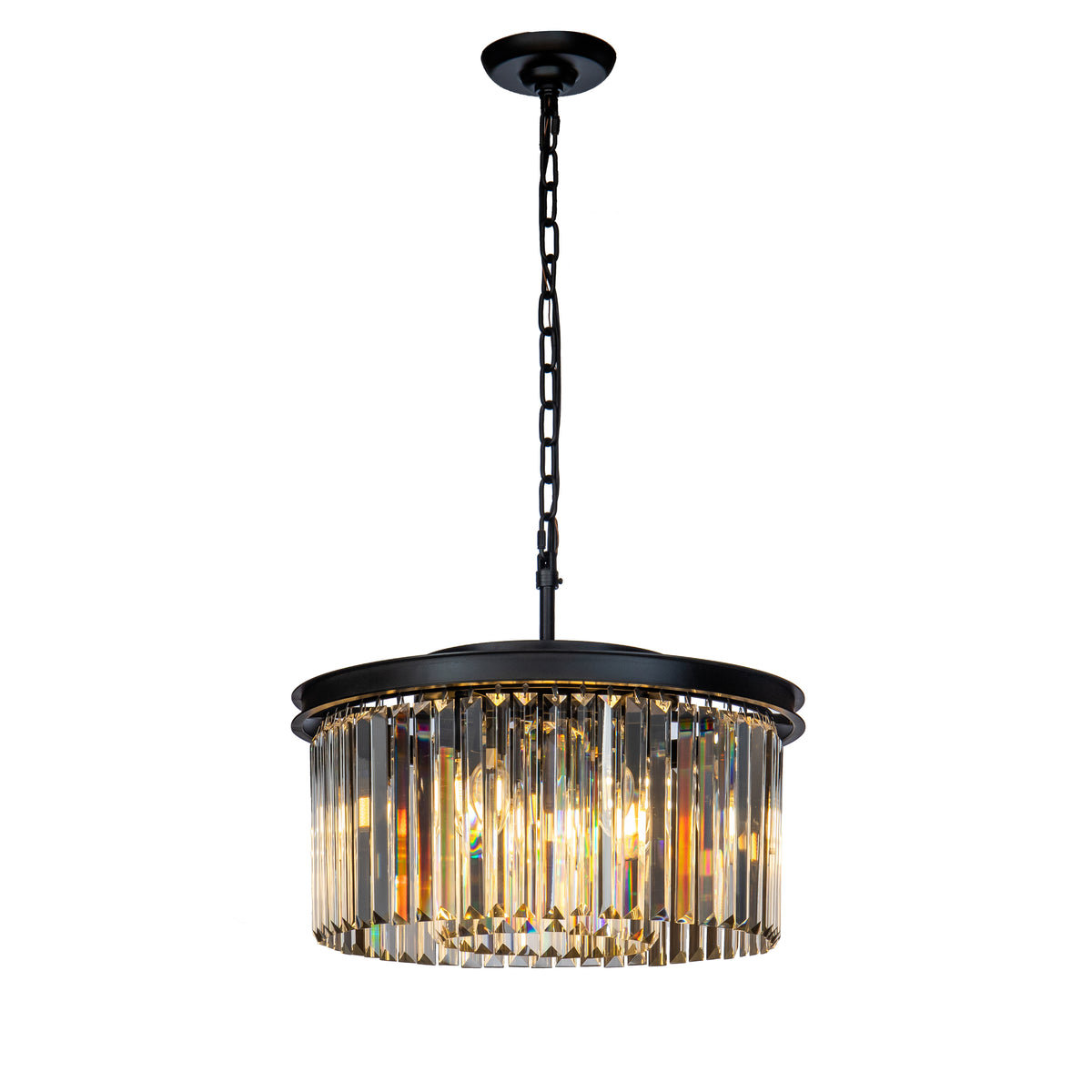 OpenBox 9-Lights Modern 20" Matte Black 2-Tier Round Fringe Crystal Chandelier