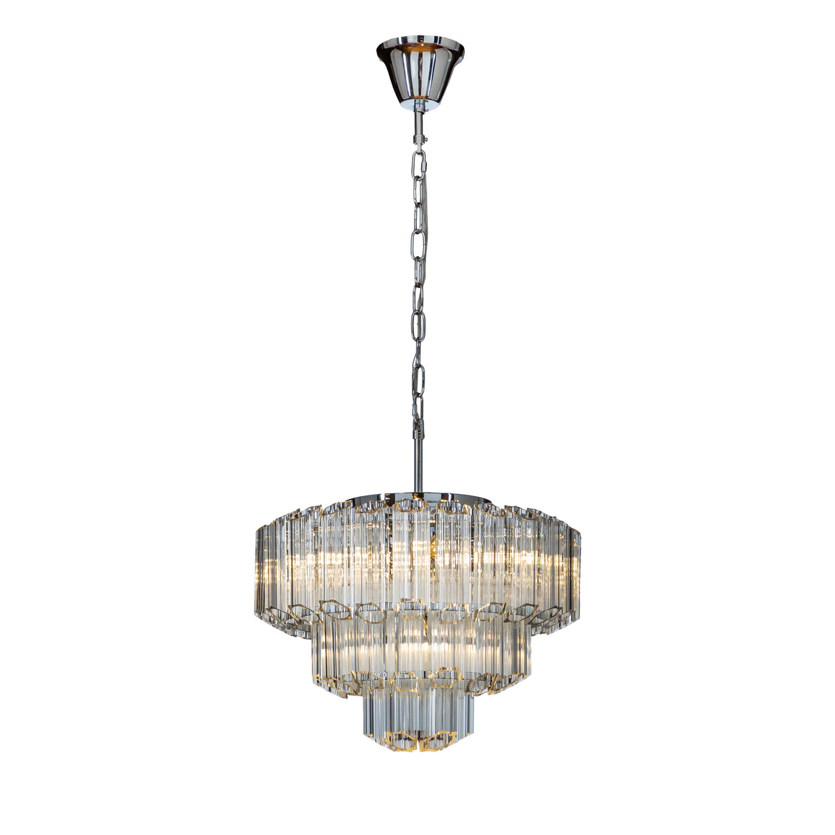 OPEN BOX-Modern Round Tiered Fountain Chandelier with Clear Tube Glass