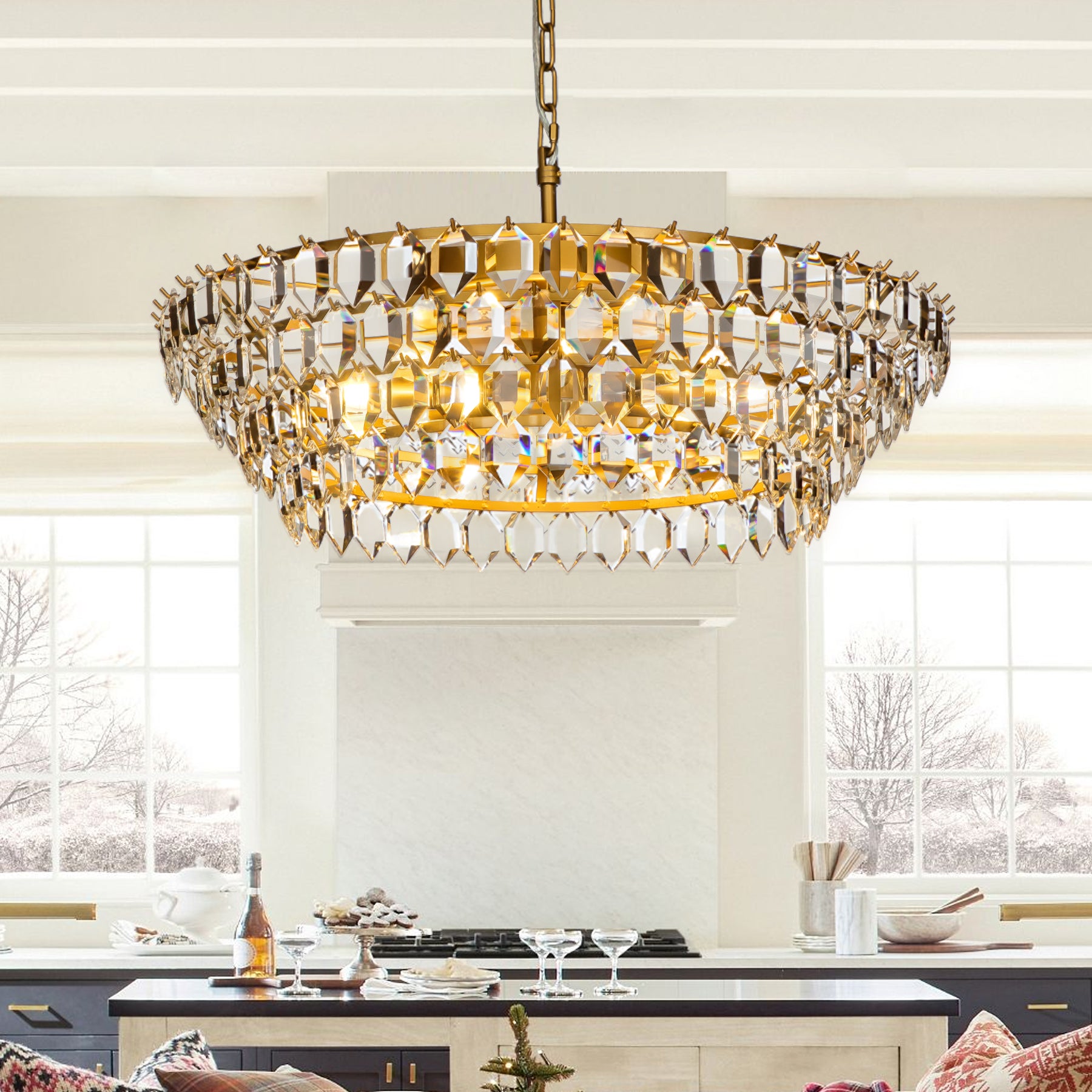 Luxury Tierd Painted Brass Crystal Chandelier