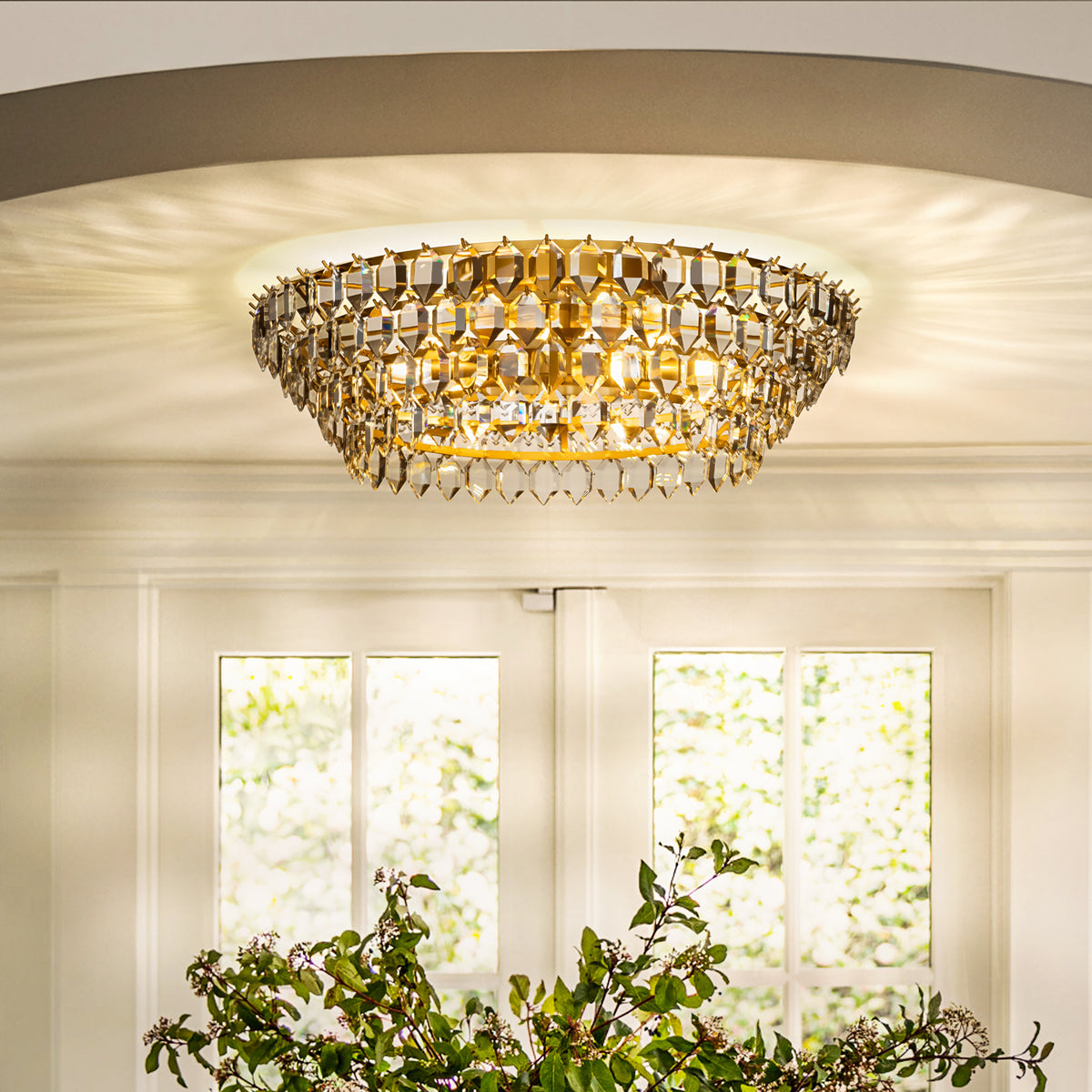 Luxury Brass Crystal Flush Mount Light