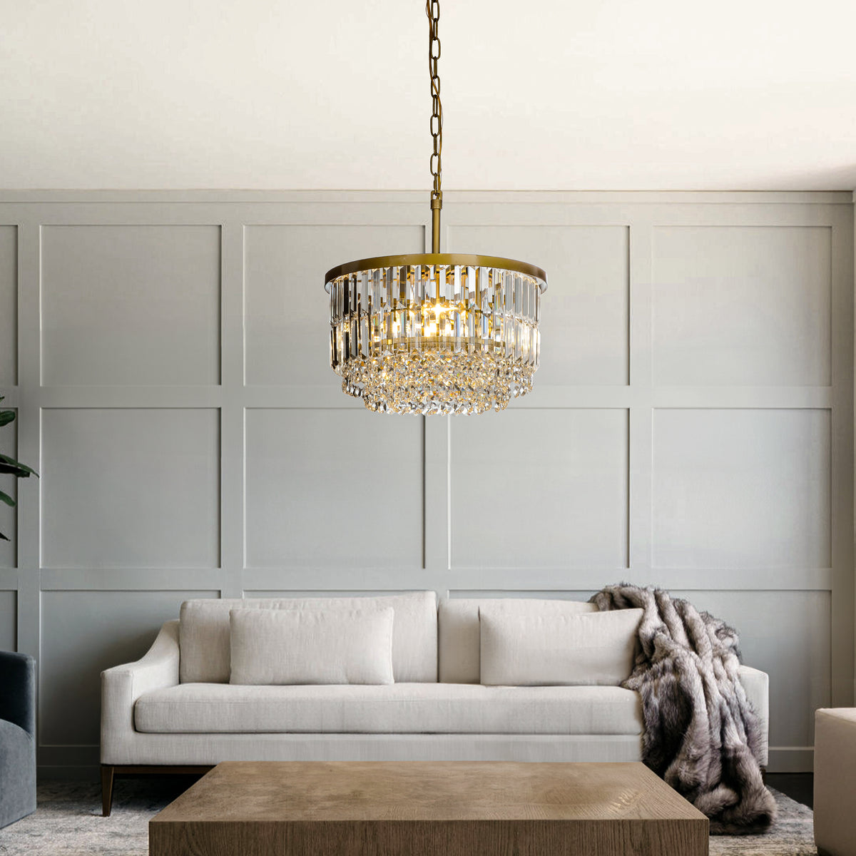 Open Box 3 Lights 16" Modern Glam Gold Round Chandelier With Clear Crystal