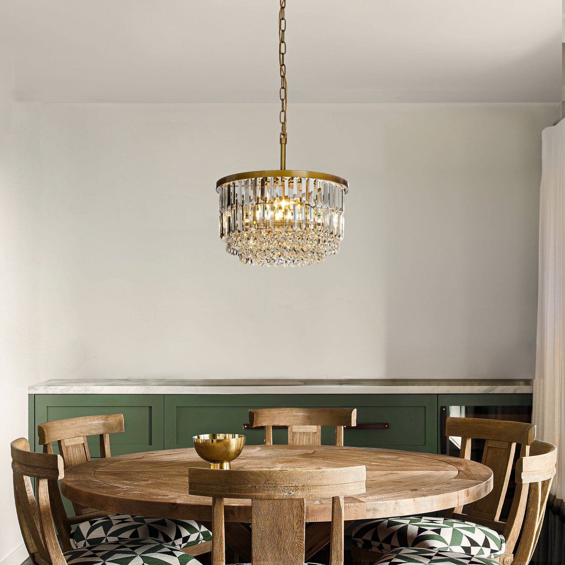 Open Box 3 Lights 16" Modern Glam Gold Round Chandelier With Clear Crystal