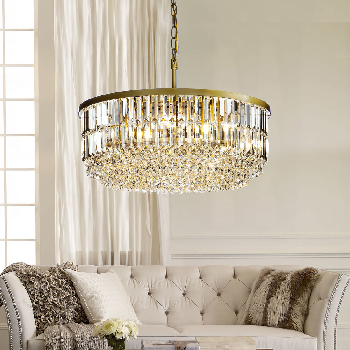 5 Light 24" Antique Brass Luxury Tier Crystal Chandelier