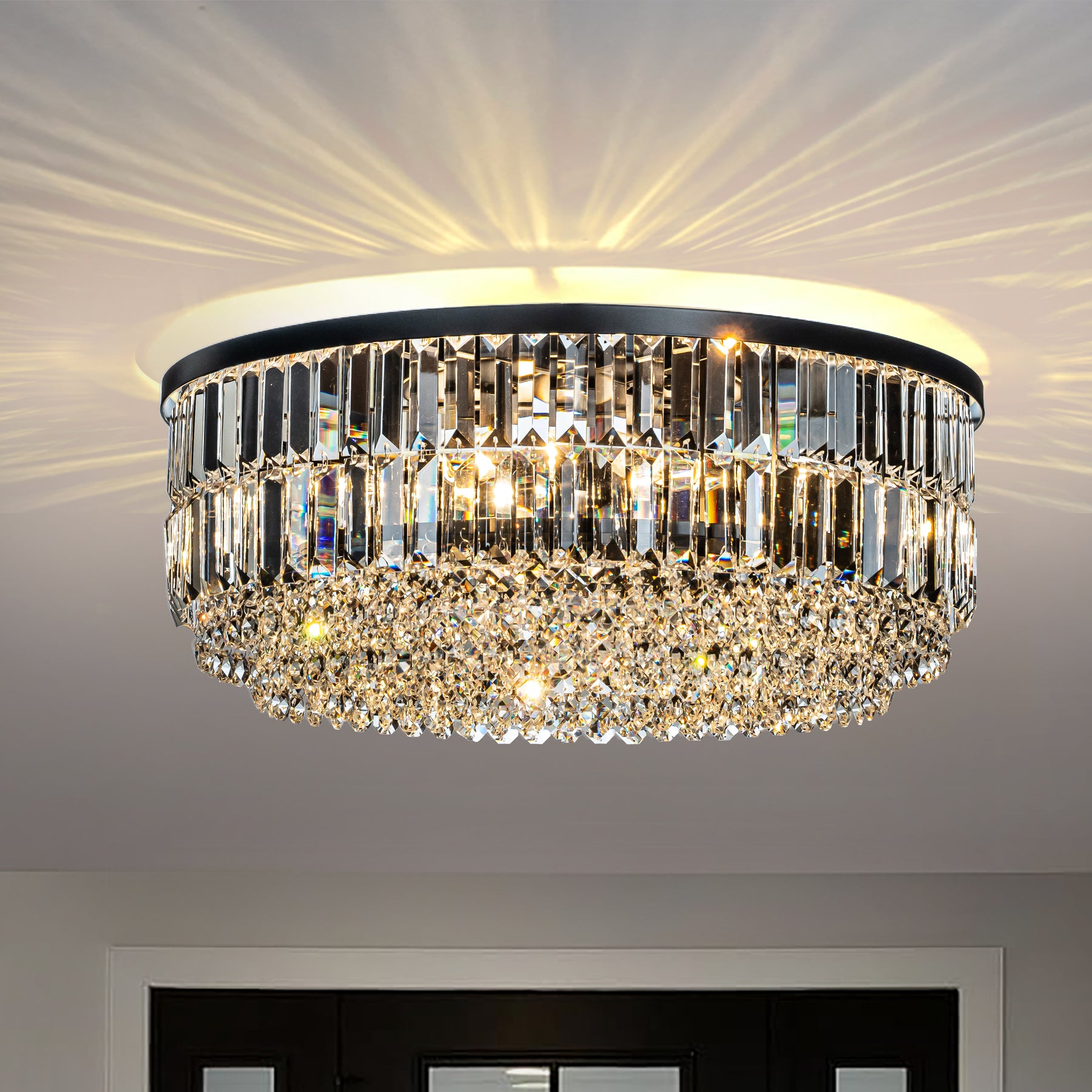 Modern Glam Matte Black Crystal Flush Mount