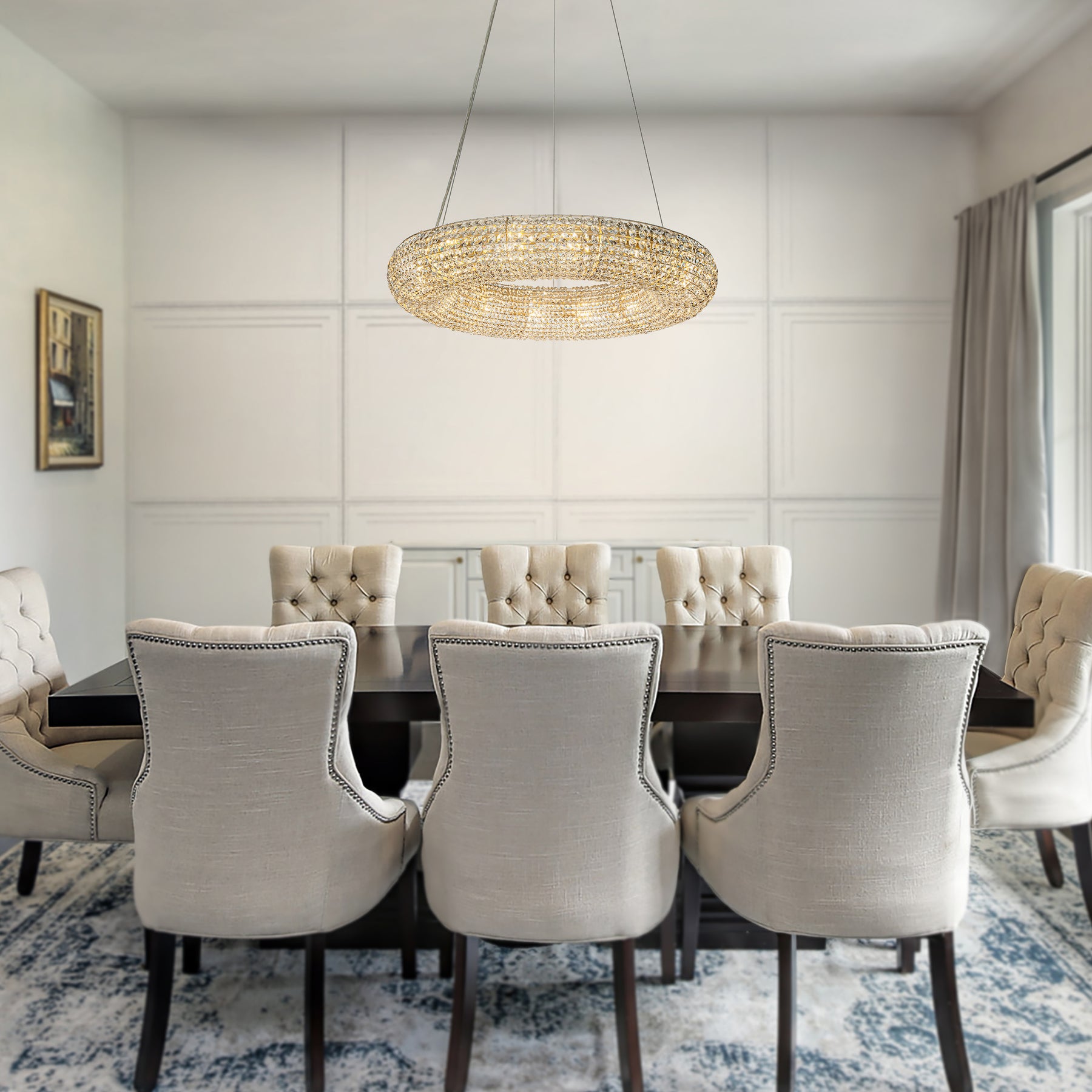 Unique Soft Gold Wagon Wheel Crystal Chandelier