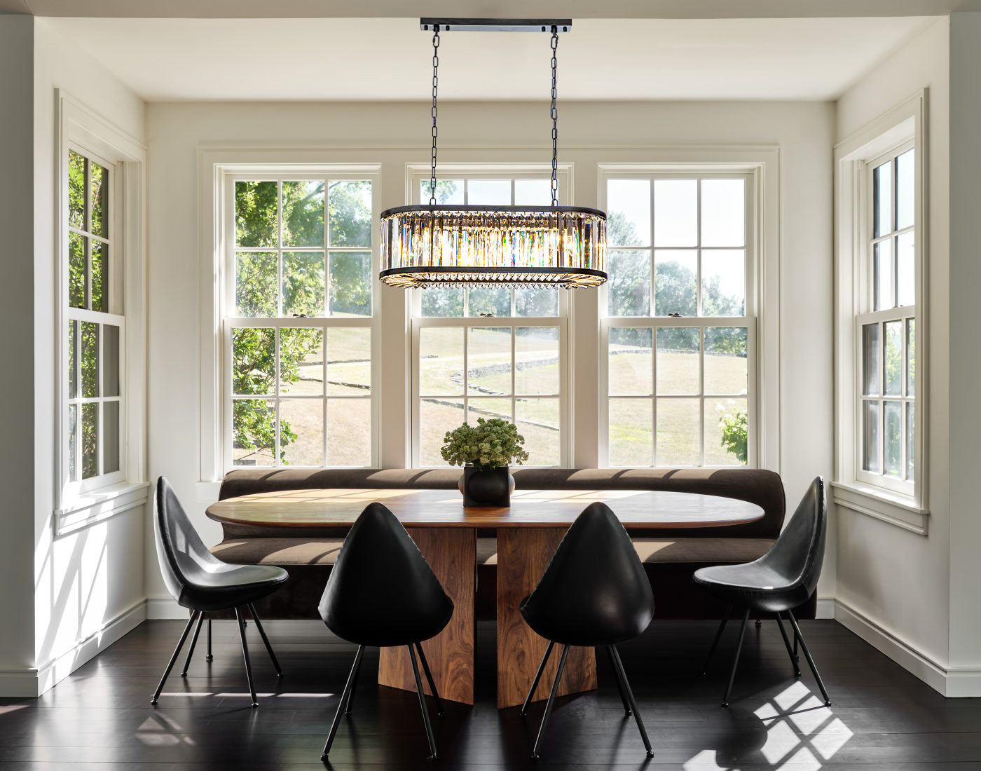 Modern Rectangular Crystal Chandelier in Matte Black