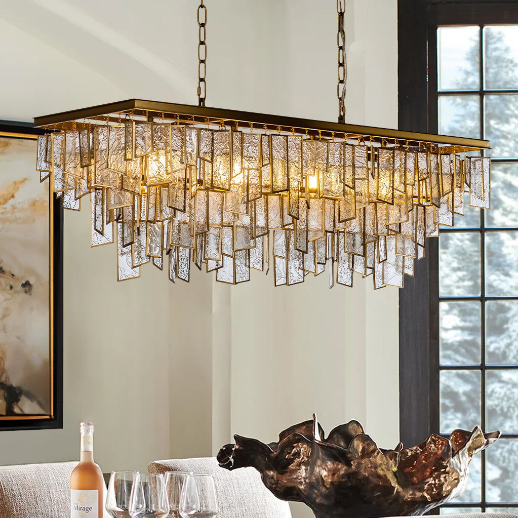 4-Light Mid-Century Modern Matte Gold Water Glass Fringe Chandelier for Dining Room