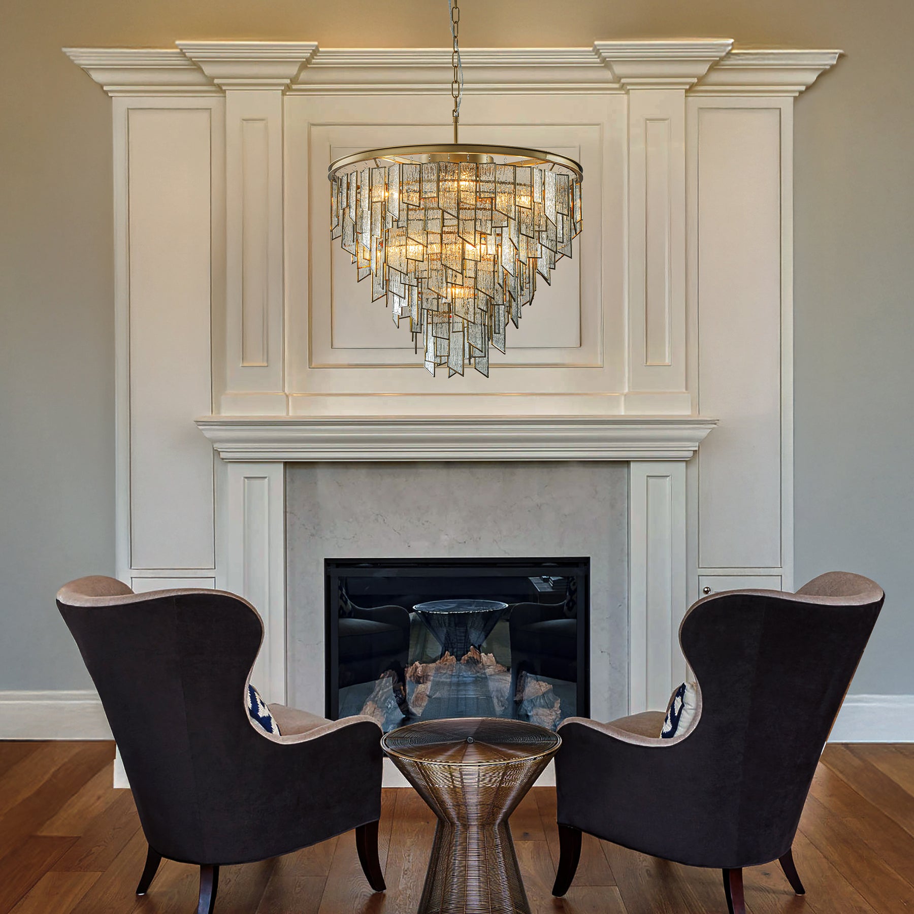9-Light Luxury Water Ripple Glass Chandelier Pendant Light Modern Brass Frame Lighting Fixture for Dining Room Living Room and Kitchen Island